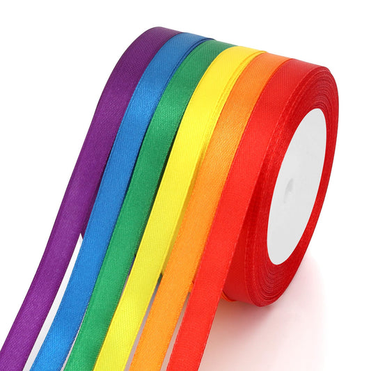 6PCS Christmas Tree Decorations Ribbons 3/8 Inch 25 Yds - Halloween and Fall Gift Wrapping Ribbon - Red, Blue, Green, Orange, Purple, Yellow Hair Ribbon