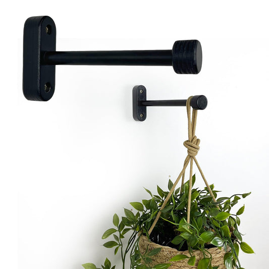 EvenWood 2-Piece Set of Wooden Plant Hooks for Wall with Sturdy Metal Tube - Plant Wall Hanger for Pots, Flower Brackets - Bracket Plant Hanger for Indoor and Outdoor Decorations (Black, 6 Inch)