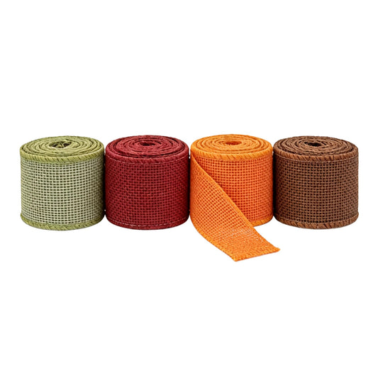 Meseey 7/8 Inch Fall Burlap Wired Ribbon Set, 4 Rolls Total 40 Yards Sage Green/Burgundy/Orange/Brown Solid Wired Edge Ribbon for Wreaths, Bows, Gift Wrapping, Thanksgiving & Halloween Decor