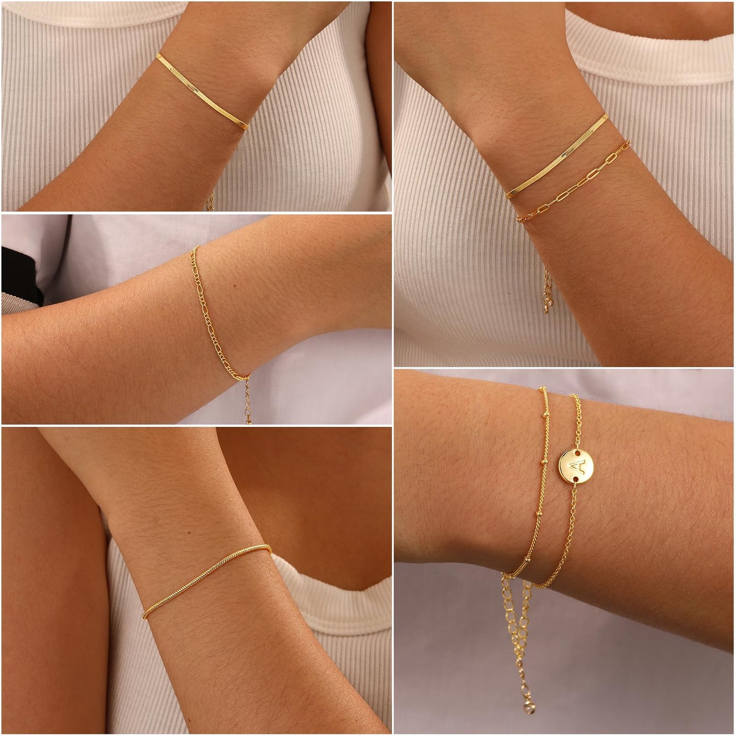 Lydow Bracelets for Women, Stack Jewelry Set Initial R Chain Stackable Letter Teen Accessories Pulseras Para Mujer 6 Inch 6PCS