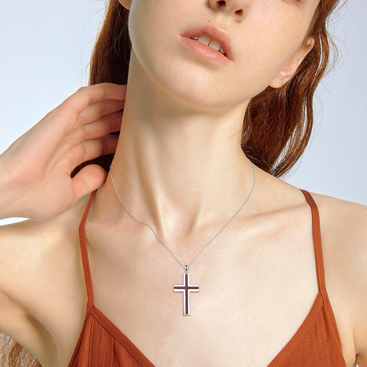YFN Cross Necklace Sterling Silver Red Coral Cross Pendant Jewelry Gifts for Women Men