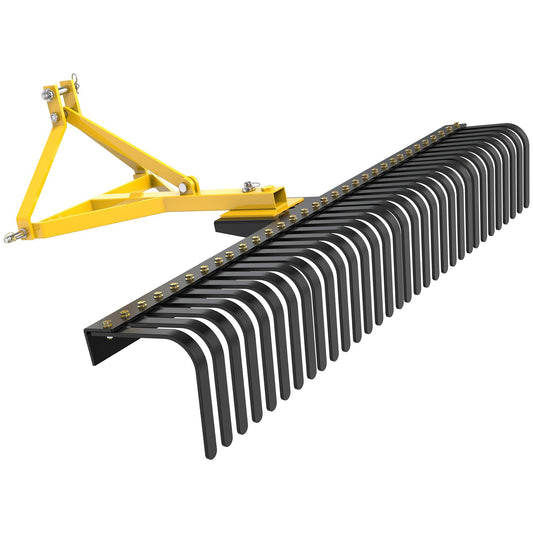 YINTATECH 60 inch Landscape Rake Tractor Attachments, 3 Point Hitch Rock Rake for Category 1, Tractor Tow-Behind Rake with 360 Degree Rotation for Garden Driveway Collecting Gravels Leaves Branches