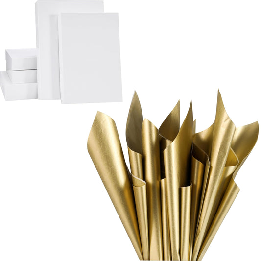 SUNCOLOR Gold and White Gift Box Set, 5 Premium Assorted Boxes with Lids & 36 Sheets of Luxury Gold Tissue Paper, The Complete Kit for Holiday, Anniversary, & Birthday Gift Wrapping