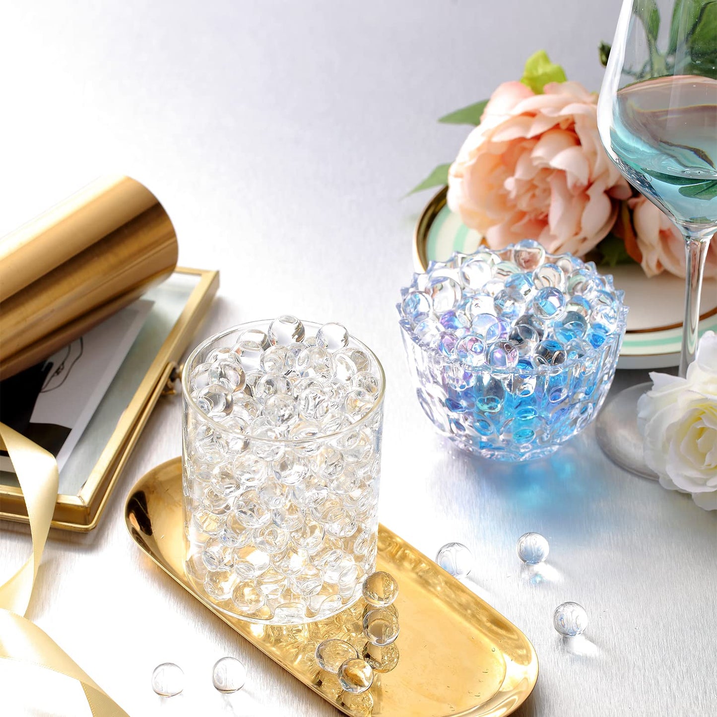 NOTCHIS 100,000 Clear Water Gel Beads for Vases, Transparent Water Gel Beads for Vase Filler, Candles, Wedding Centerpiece Floral Decorations