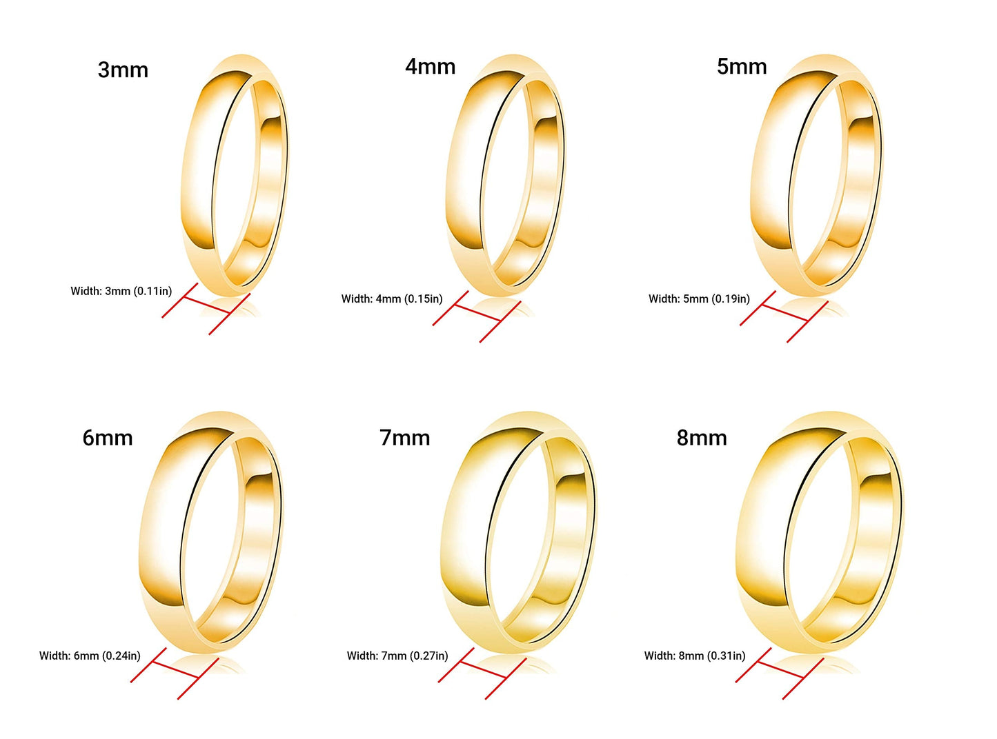 Tioneer Jewelry | Sterling Silver Plain Dome Wedding Band | Wedding Band for Women & Men | Sterling Silver Jewelry, Gold, 6mm, Size 9