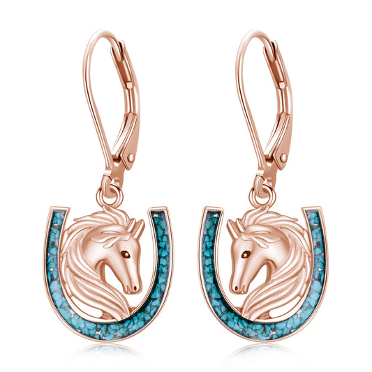 YYmqmq Horse Earrings for Women 925 Sterling Silver Turquoise Western Dangle Earrings Leverback Country Jewelry Horse Gifts for Women Girlfriend Daughter Wife