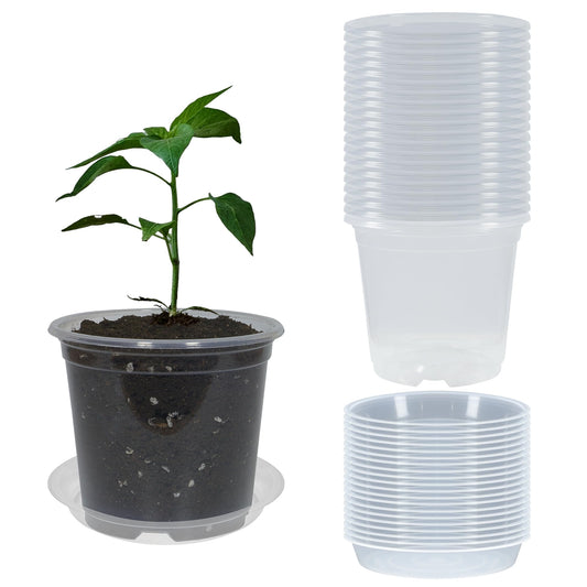 TNTIWQ 20 Pack 4 Inch Clear Nursery Pots with Drainage and 20 Pack Plant Saucers, Plant Pots for Plants Transparent Potting Containers for Plants Seeding Starter Pot (Clear, 4 Inch)