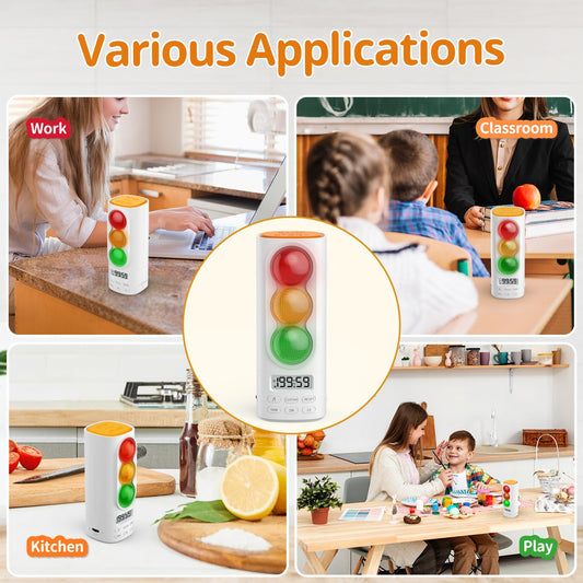 MeesMeek Traffic Light Visual Timer&ADHD Tool for Kids Adults Display Volume Adjustment, with 4 Ringtones for Classroom Desk Home Kitchen Game Countdown Pause Memory Function Charger Type C Included