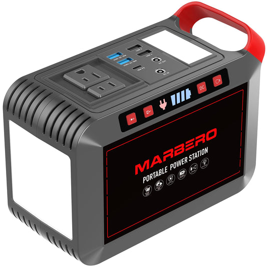 Portable Power Station 300W MARBERO 237Wh Camping Solar Generator Backup Lithium Battery with Pure Sine Wave 110V AC Outlet, USB C, USB A, DC for Outdoors Camping CPAP Home Blackout Emergency