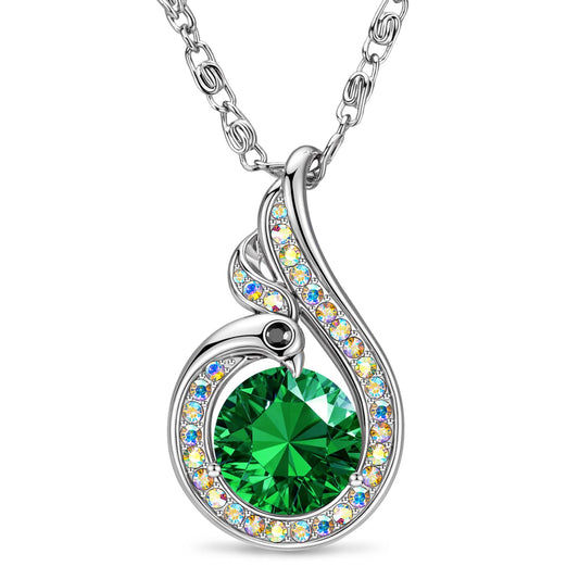 Kate Lynn Phoenix Birthstone Necklaces for Women Pendant Necklace Crystal Jewelry, Birthday Gifts for Women Wife Girlfriend Mothers Day Gift for Mom Daughter Unique Lady Christmas Jewelry Gift for Her, May Birthstone Emerald Necklace