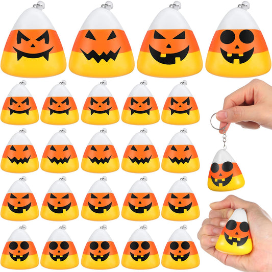Huquary 24 Pcs Candy Corn Stress Balls Keychains 2.2 Inch Thanksgiving Party Favors Candy Corn Squeeze Balls Stress Relief Goodie Bag Filler for Fall Thanksgiving Christmas Holiday Prizes