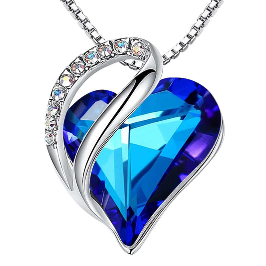 Leafael Gift Necklaces for Women, Infinity Love Birthstone Heart Pendant, Rainbow Blue Crystal for September, Birthday Jewelry for Her, Mom, and Wife, Silver Plated, 18" + 2" Chain
