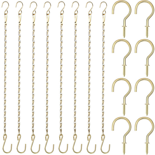 Hotop 8 Pcs Metal Hanging Chains with Ceiling Hooks, Garden Plant Hangers for Hanging Bird Feeders, Billboards, Chalkboards, Basket, Planters, Lanterns, Wind Chimes, Chain Hook DIY(16.38 Inch,Gold)