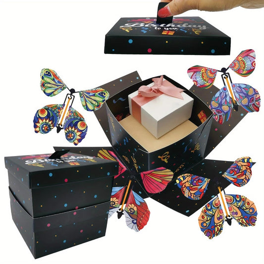 MOAXMOA Explosion Box with Flying Butterflies, Birthday Explosion Gift Box, DIY Exploding Surprise Gift, Flying Butterfly Surprise Gift Box for Birthdays, Wedding, Mother's Day, Anniversaries