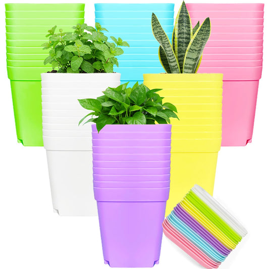 Anyumocz 42 PCS Plastic Square Plant Pots,Multi Color Nursery Pots,Small Flower Pots for Indoor Outdoor Plants,Garden,Home Balcony Decorations