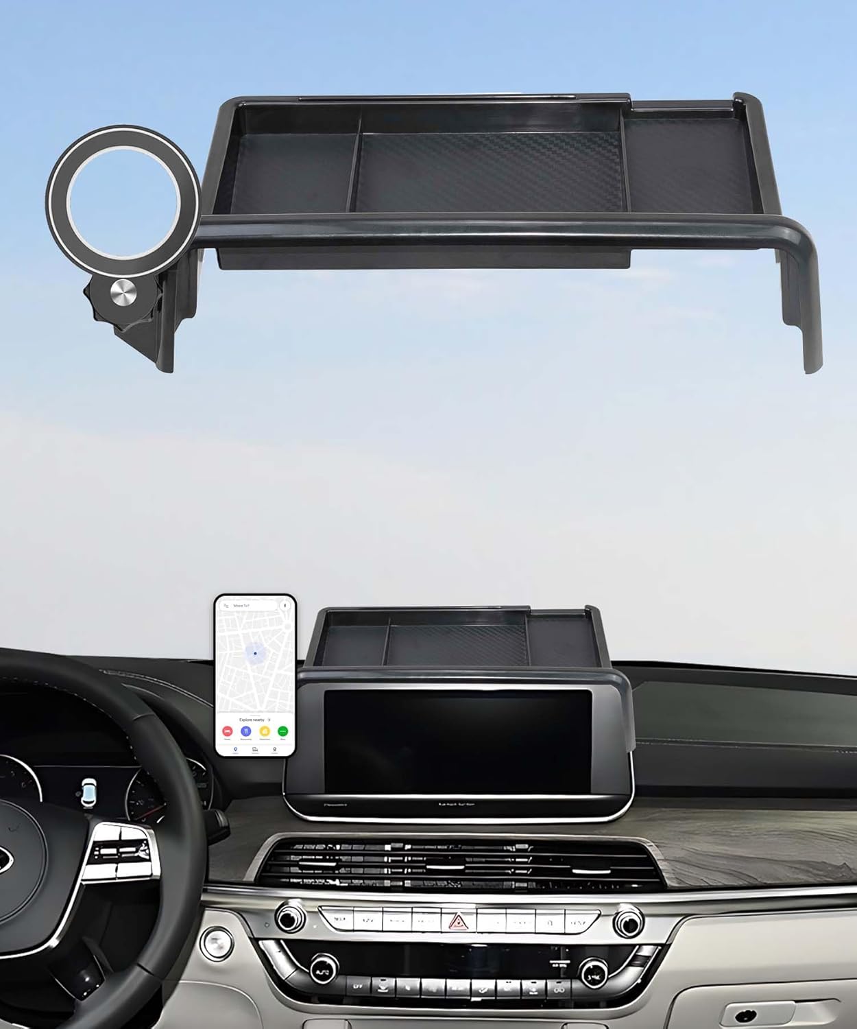 Car Phone Holder for KIA Telluride 2020 2021 2022 Accessories Apply to 10.25 Inch Screen Fixed Clip Magnetic Cell Phone Mount Hands-Free 360 Degree Rotation with Dashboard Storage Tray