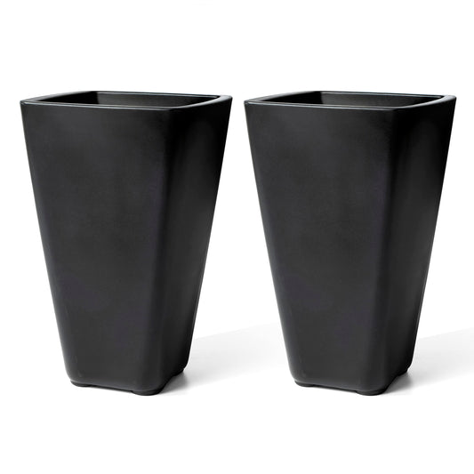 Step2 Bridgeview Tall Square Planter, Large Planters for Outdoor Plants, Gardening and Flower Pot for Patio or Porch, Efficient Drainage, Durable Plastic, Onyx Black, 2-Pack