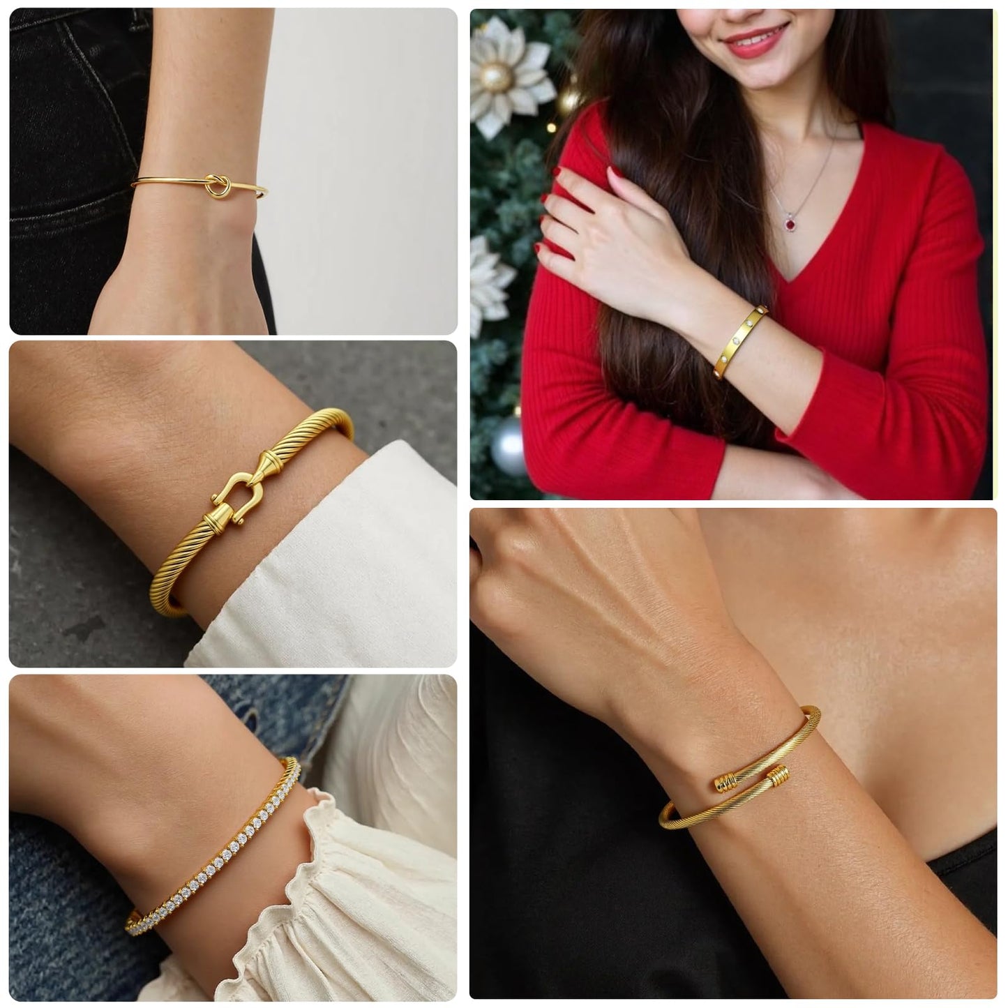 FAFUGA 18 K Gold Plated Love Bangle Bracelet Stack Cuff Jewelry for Women Jewelry Set for Women Gift with Box (style4)