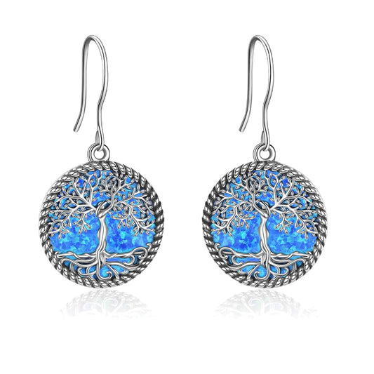 ONEFINITY Sterling Silver Blue Opal Tree of Life Dangle Drop Earrings Tree of Life Jewelry for Women Jewelry Gifts