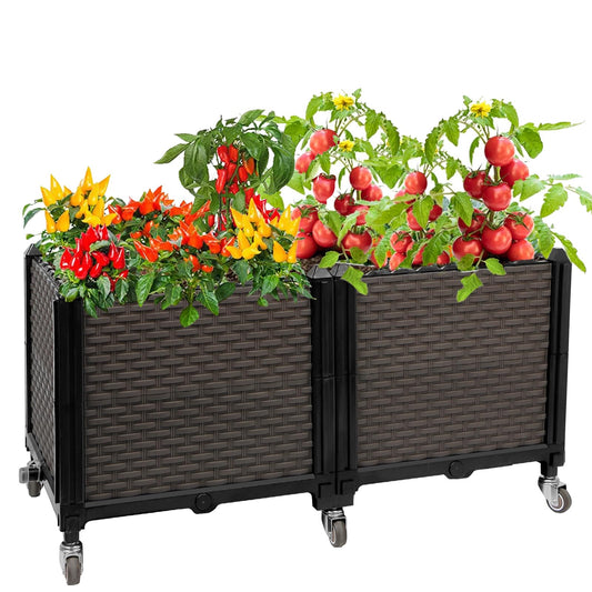 Ciao Stilista Raised Plant Box with Wheels 31.5"x15.7"x16.1", Raised Beds for Gardening Self Watering, Durable Metal Lockable Casters, Rectangular Garden Planter Perfect for Garden Patio Balcony Deck