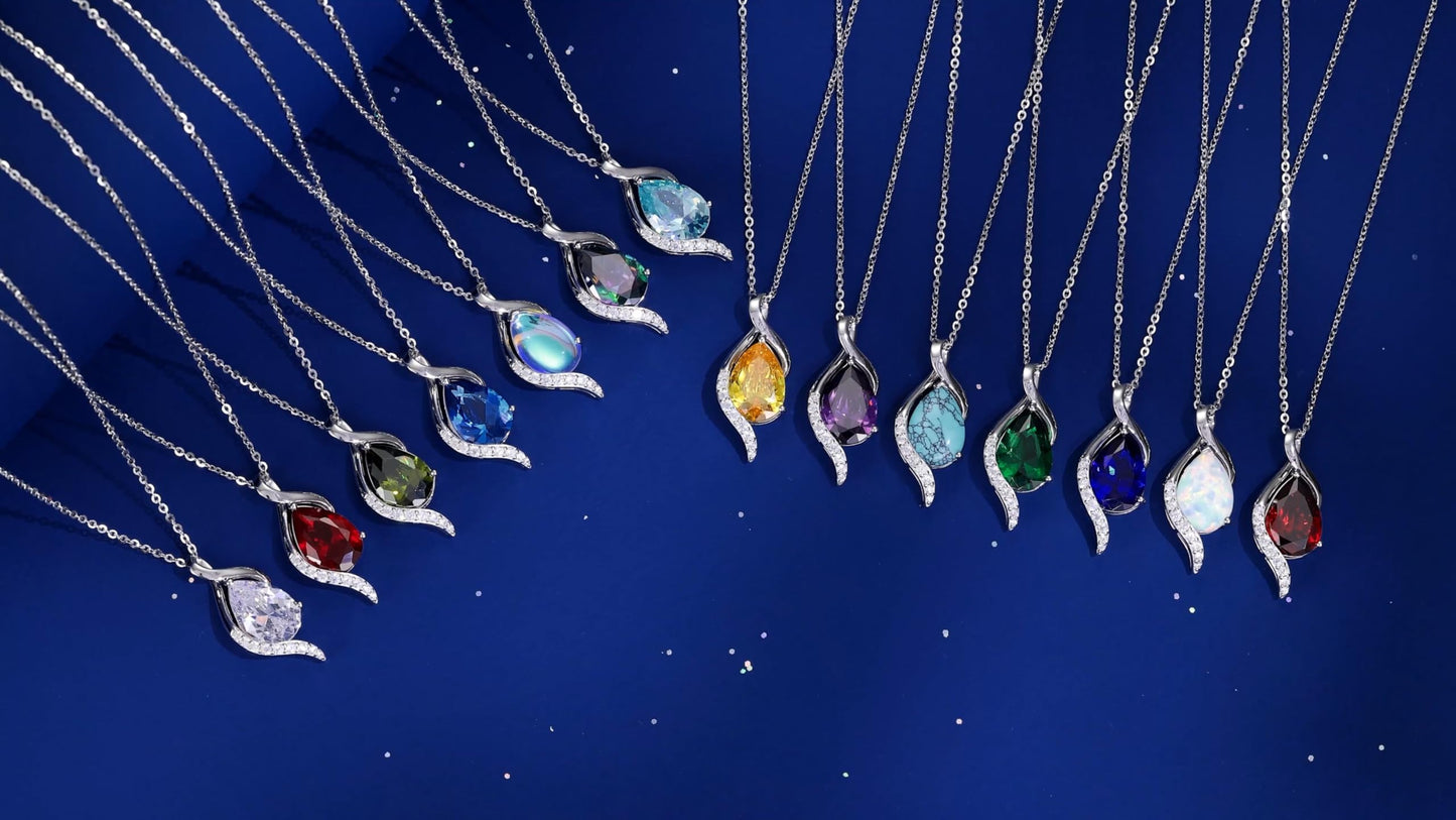 FANCIME October Birthstone Necklace for Women Teardrop Opal Necklace S925 Sterling Silver Gentle Love Birthday Gifts for Mom Women, 16"+2" Inches