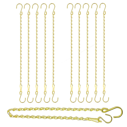 RIFNY Gold Chain for Hanging Plants, 24 Inch Small Plant Chains for Hanging Baskets Kits with Hooks for Bird Feeders Planters Billboards Lanterns Wind Chimes Ornaments Outdoor/Indoor Use (10 PCS)
