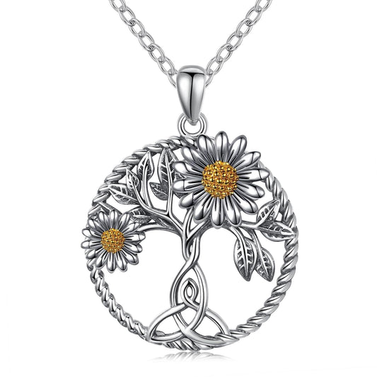 CHENGHONG Daisy Necklace 925 Sterling Silver Tree of Life Daisy Necklace Flower Pendant Jewelry Gifts for Women Mom