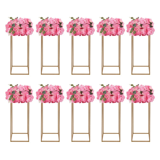 10 Pieces Gold Flower Stand for Wedding,31.4 Inch Rectangular Floral Rack Wedding Centerpieces Stand Flower Column for Tables Tall Floor Standing Vases for Party Home Decor