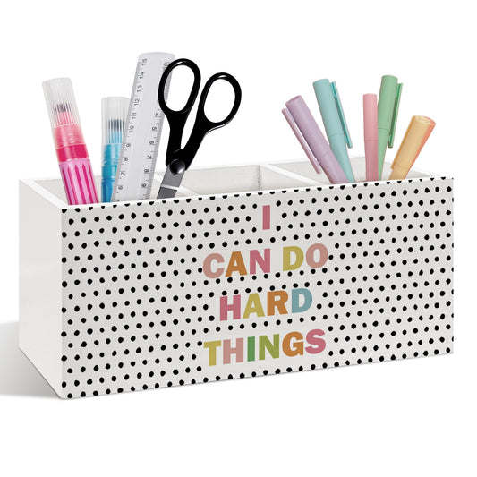 laveliabel I Can Do Hard Things Motivational Pen Pencil Holder for Desk, Inspirational Gifts, Boho Positive Affirmations Wooden Desk Pen Pencil Holder Organizer for Home Office Classroom Decor