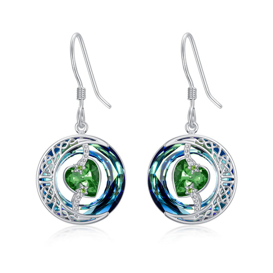 TOUPOP Emerald Earrings May Birthstone Earrings Sterling Silver Moon and Star Drop Dangle Earring Jewelry Blue Crystal Birthday Mothers Day Gifts for Women Mom Her