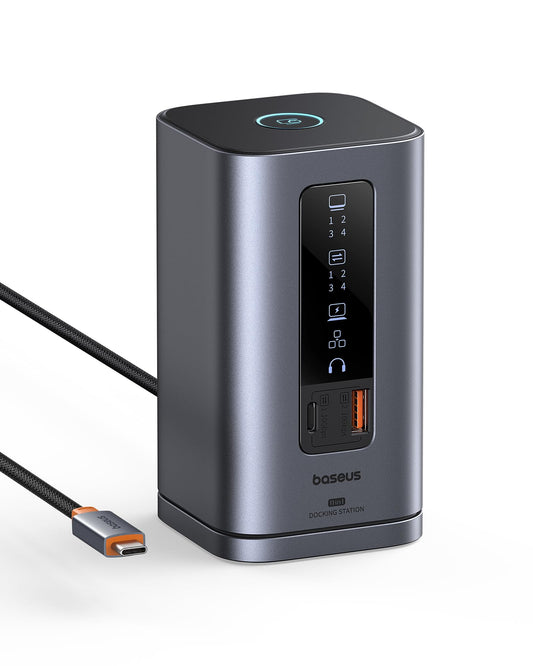 Baseus Spacemate Docking Station, 11-in-1 USB-C Dock for Windows Laptop, Triple Display with 4K HDMI & DP, 10Gbps USB-C & USB-A, Ethernet, Audio, 100W PD Charging for Dell HP Lenovo Acer and More