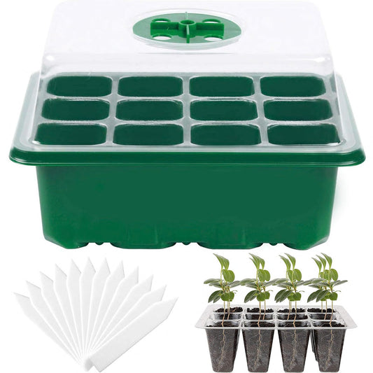 Hdeoops Seed Starter Tray, 12 Set Seedling Kits with Adjustable Humidity Dome, Plant Starter Kit for Seeds Growing Starting (12 Cells per Tray)