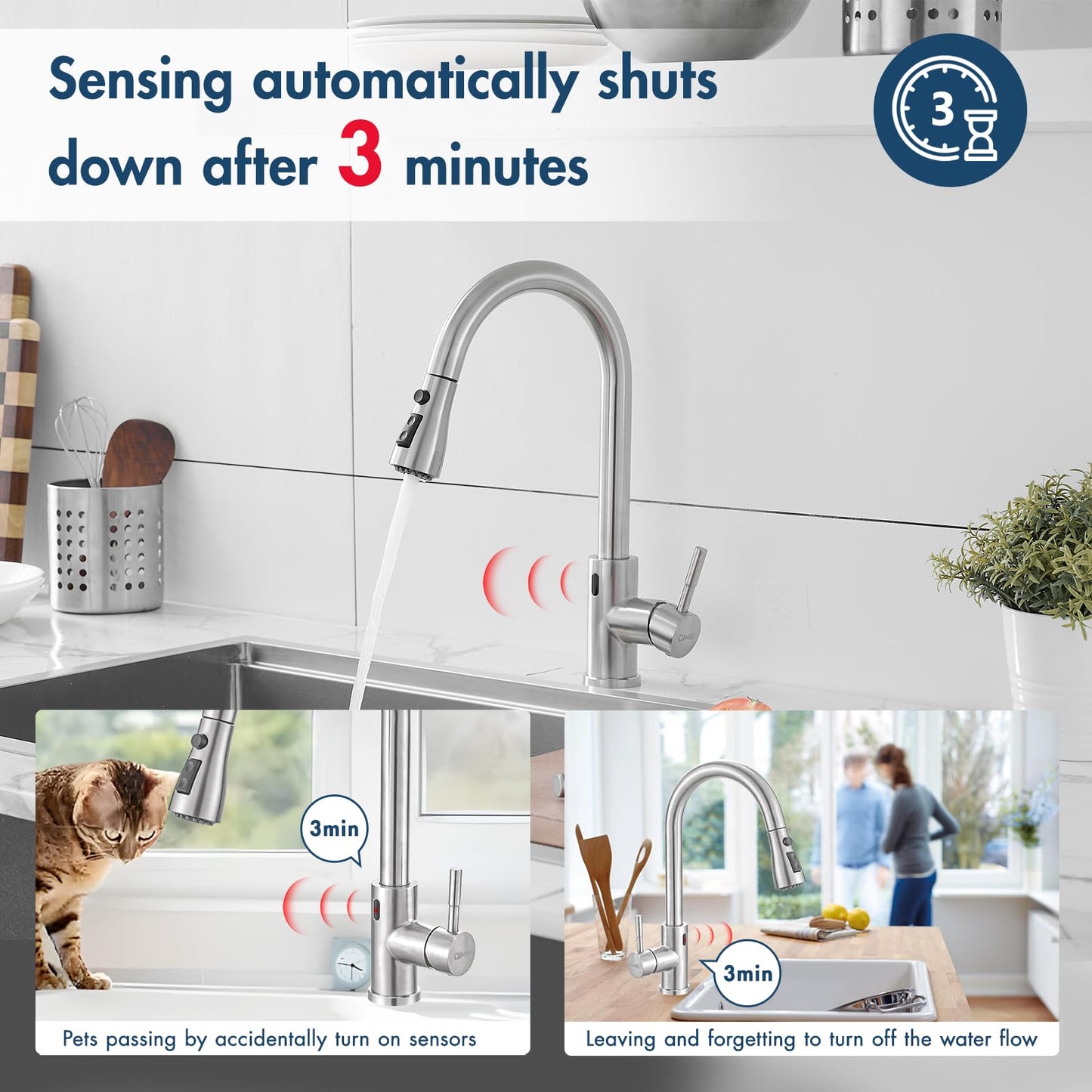 GIMILI Touchless Kitchen Faucet with Pull Down Sprayer Motion Sensor Hands-Free Smart Activated Brushed Nickel Sink Faucets