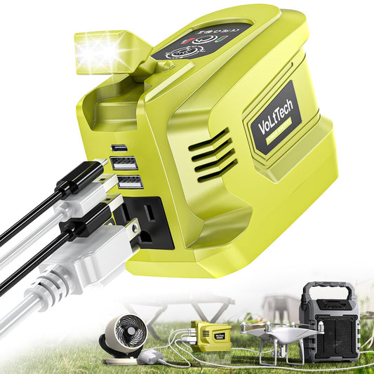Real 200W Power Inverter Compatible with Ryobi 18V, VoLtTech Battery Inverter 18V to 110V-120V, Phone Charger USB Charger Adapter Power Adapter with 2 USB Ports & 1 Type-C & 1 AC Outlet (No Battery)