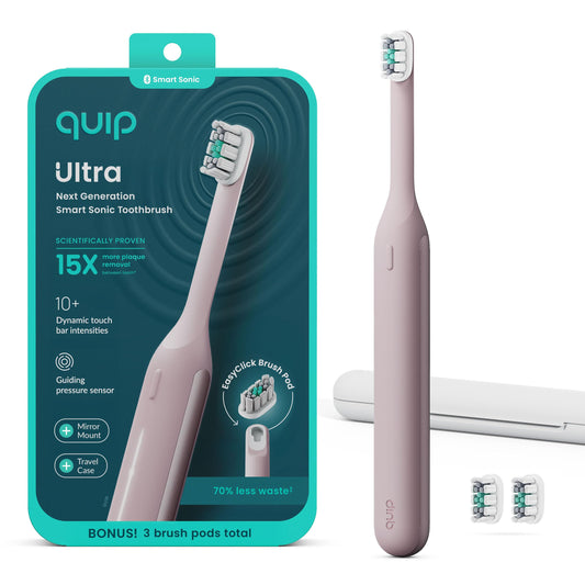 Quip Ultra Next Generation Smart Toothbrush - Timed Electric Toothbrush with Case - Replaceable Brush Head, Soft Bristles, Silicone Handle, 30-Day Battery Life - Travel Toothbrush - Dusk
