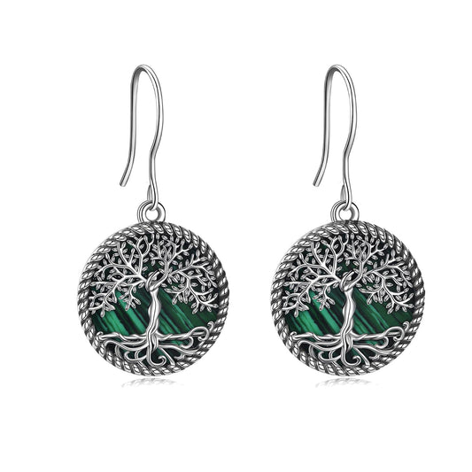 ONEFINITY 925 Sterling Silver Malachite Tree of Life Dangle Drop Earrings Tree of Life Jewelry for Women Gifts