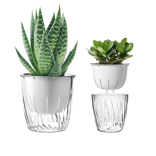 Etvski Self Watering Planters - 2 Pack, 6 Inch Transparent Flower Pots for Indoor Plants, Perfect for African Violet, Monstera, Succulents, Herbs & Decorative Flowers