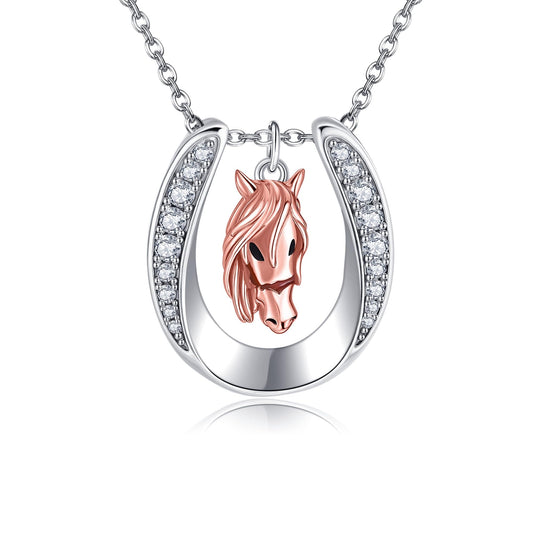 YAFEINI Horseshoe Horse Necklace S925 Sterling Silver Lucky Horseshoe Pendant Necklace Horse Jewelry Gifts for Women Mom Wife