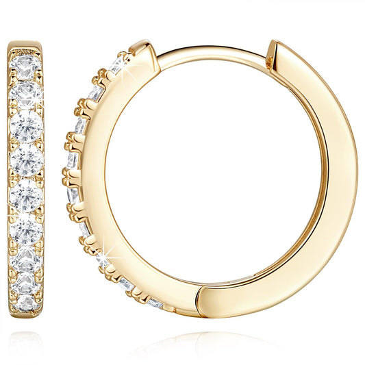 NEARLAND 14K Gold Hoop Earrings for Women 14K Gold Earrings for Women Small Gold Hoop Earring for Womens with Round Cubic Zirconia Lightweight Huggie Hoops Earring for Womens 12/14/16/20/25/30mm