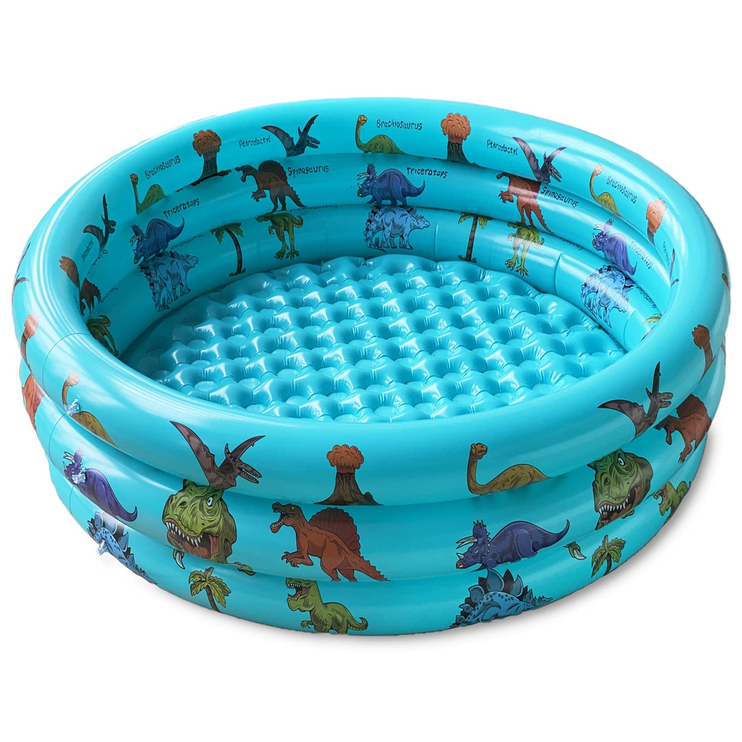 Dinosaur Inflatable Baby Pool - Small Toddler Blow Up 3 Rings Round Pad Pool, Outdoor/Indoor Play Center with Ball Pit & Toys - 48'x12'