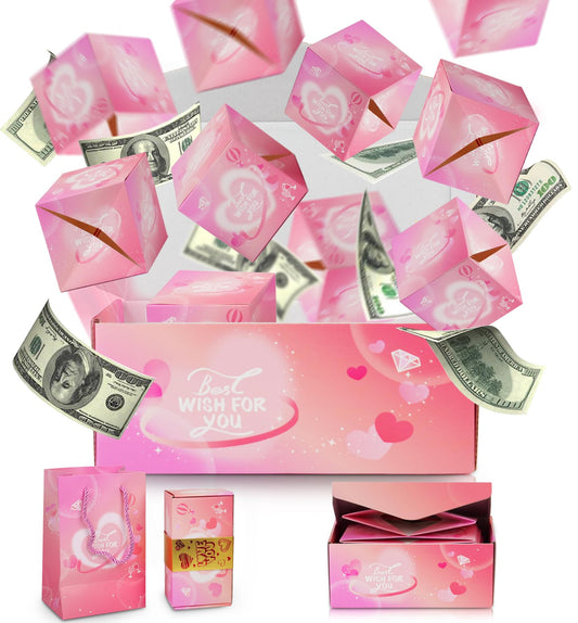 NefosLeuki Surprise Gift Box Explosion for Money,Valentines Pop-Up Explosion Gifts Box,Folding Bounce Box for Valentine's Day,Birthday,Anniversary(Pink-20 Bounces)