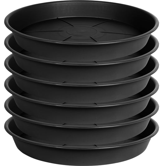 OVZILKI 6 Pack of Plant Saucer Tray 11 12 inch, Heavy Duty Plastic Pot Plant Drip Trays Saucers for Indoors Outdoor, Plant Water Tray for Planters 11-12" (12", Black)