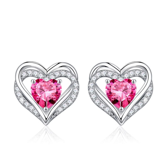 Iefil Earrings for Women, 925 Sterling Silver October Birthstone Sapphire Heart Stud Earrings for Women