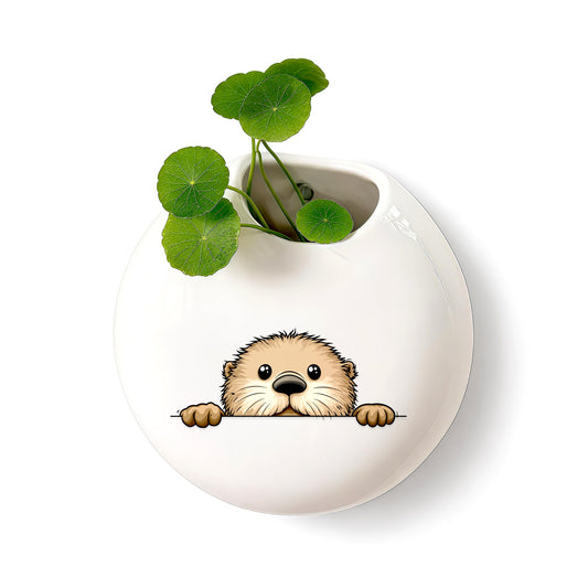 BJDAMAI Sea Otter Small Wall Planters for Indoor Outdoor Pots Ceramic, Gifts for Women Teens Girls Kids, Sea Otter Lovers Themed Gifts Decor Stuff Things Items!