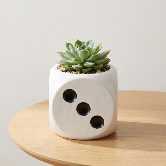 Decorative Ceramic Dice Flower Pot for Home Decor - Modern Planters Pot for Indoor and Outdoor Styling - Versatile Garden Plant Pots for Living Room or Creative Plant Stand Indoor - 6", White & Black