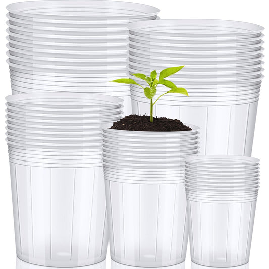 UPINS Clear Nursery Pots 40 Packs 3/4/5/6/7 Inches Plant Pots with Drainage Hole Seedling Transparent Plastic Gardening Pots Durable Seed Starter Pots Reusable for Plants Vegetables