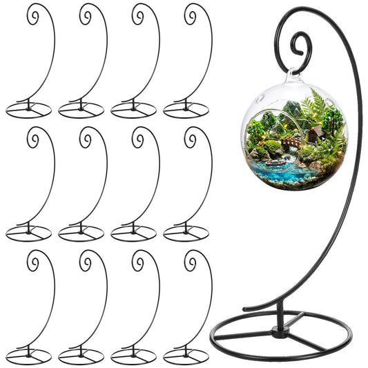 LEIFIDE 12 Pcs Ornament Display Stand 11 Inch Black Metal Stand for Hanging Glass Globe Terrariums, Witch Ball Festivals Wedding Ornament and Home Office Party Decor(Spiral)