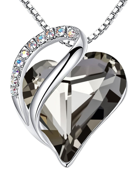 Leafael Gift Necklaces for Women, Infinity Love Heart Pendant with Crystal Black Healing Stone for Protection, Birthday Jewelry for Her, Mom,and Wife, Silver Plated, 18" + 2" Chain