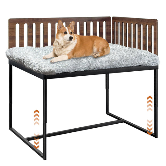 Beside Dog Bed,2 Panel Adjustable Height Dog Bunk Beds,40''x28'' Metal Dogs Bed Frame with Cushion,Large
