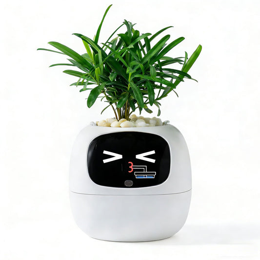 TPHRAVAL Intelligent Flower Pot, Electronic Bud, Maintenance Plant Assistant, Fun Interactive Flower Pot, Indoor Green Planting Monitoring, LCD Screen Display, Cell Phone APP Connection (White)